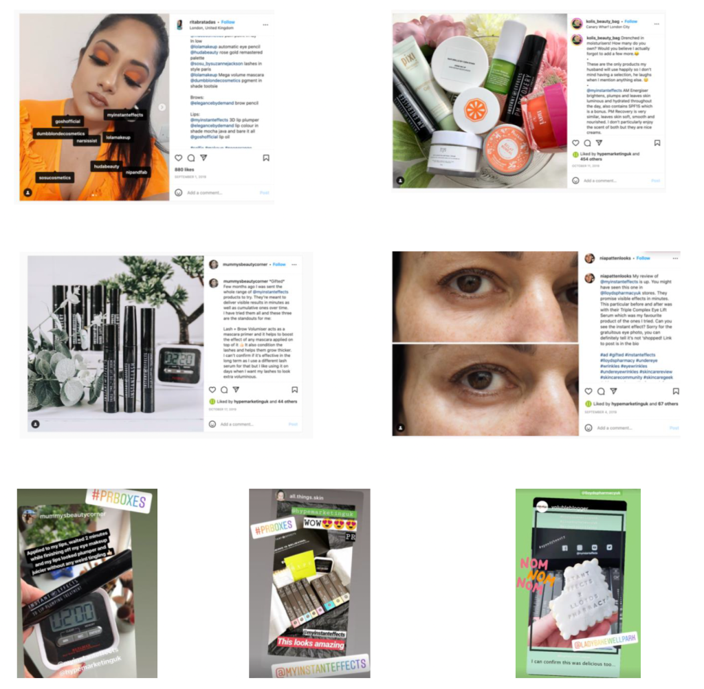Example social media content received for Instant Effects Speedy Beauty Box